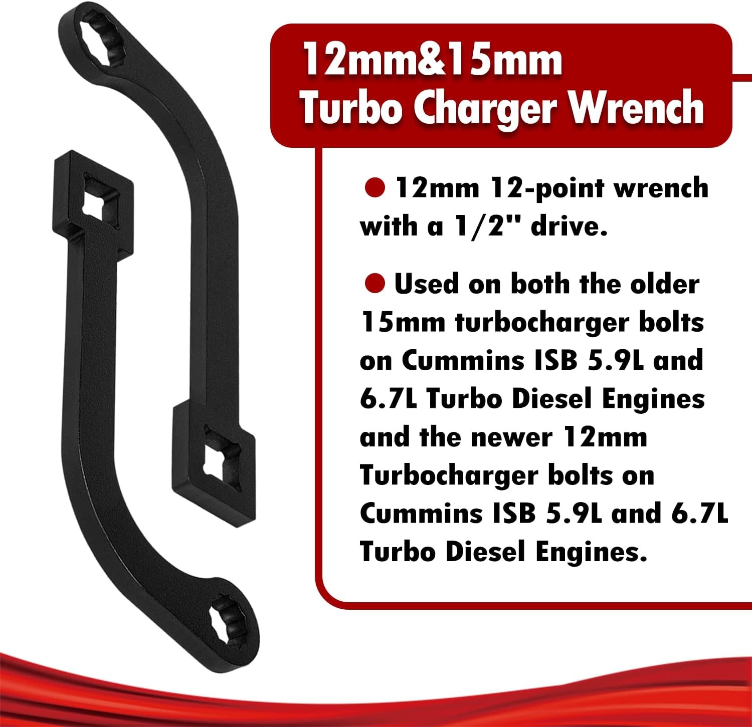 12MM & 15MM Turbo Charger Bolt Wrench with 1/2″ Drive for Cummins ISB 5.9L 6.7L