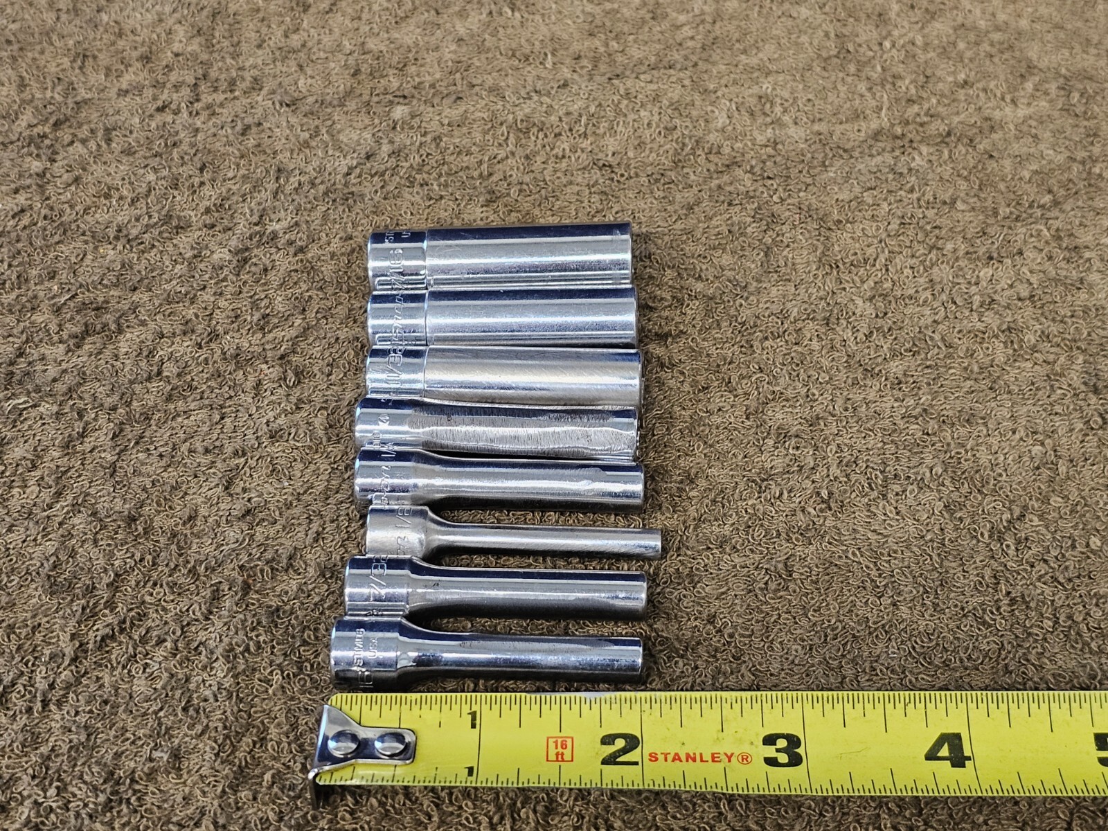 8 Snap on Deep Well Socket Set 1/4″ Drive Sae 7/16 3/8 11/32 5/16 7/32 3/16 STM