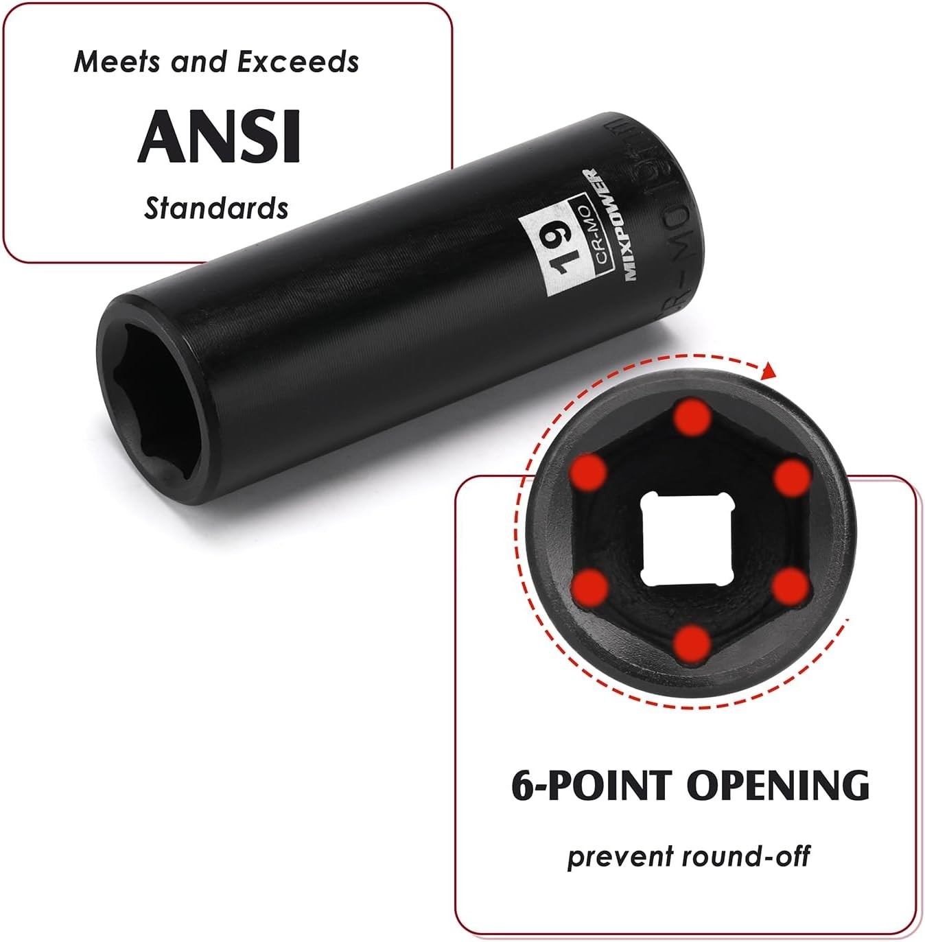 19mm 6-Point Deep Impact Socket – 1/2 Inch Drive, Impact Grade Strength