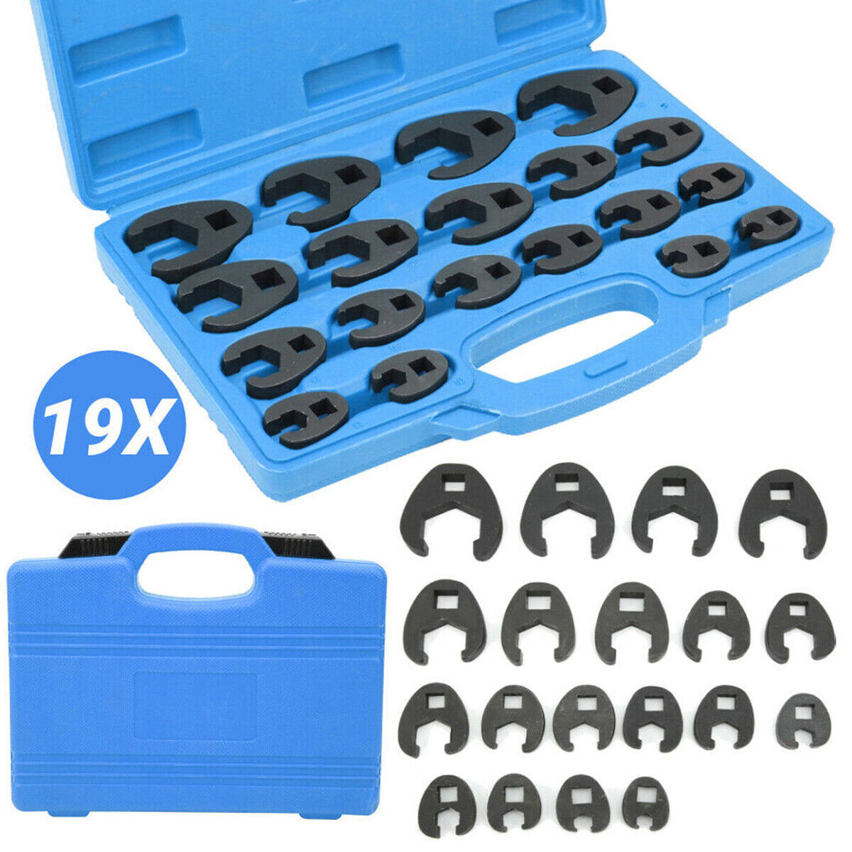 19x Metric Crowfoot Wrench Set 8-32mm 3/8″ 1/2″ Sq Drive Large Crow Foot Spanner