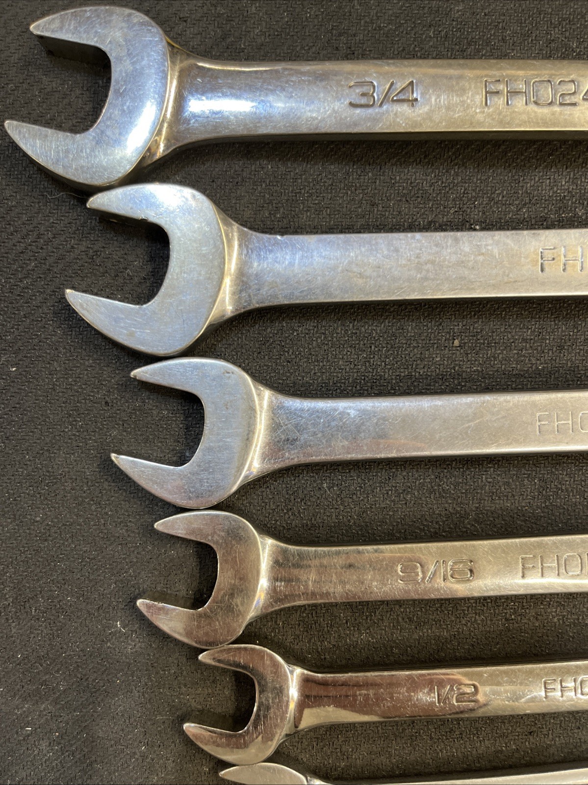 Snap On 7 Piece SAE Flex Head Open End Wrench Set 3/8-3/4 FHO607B With 5/16”