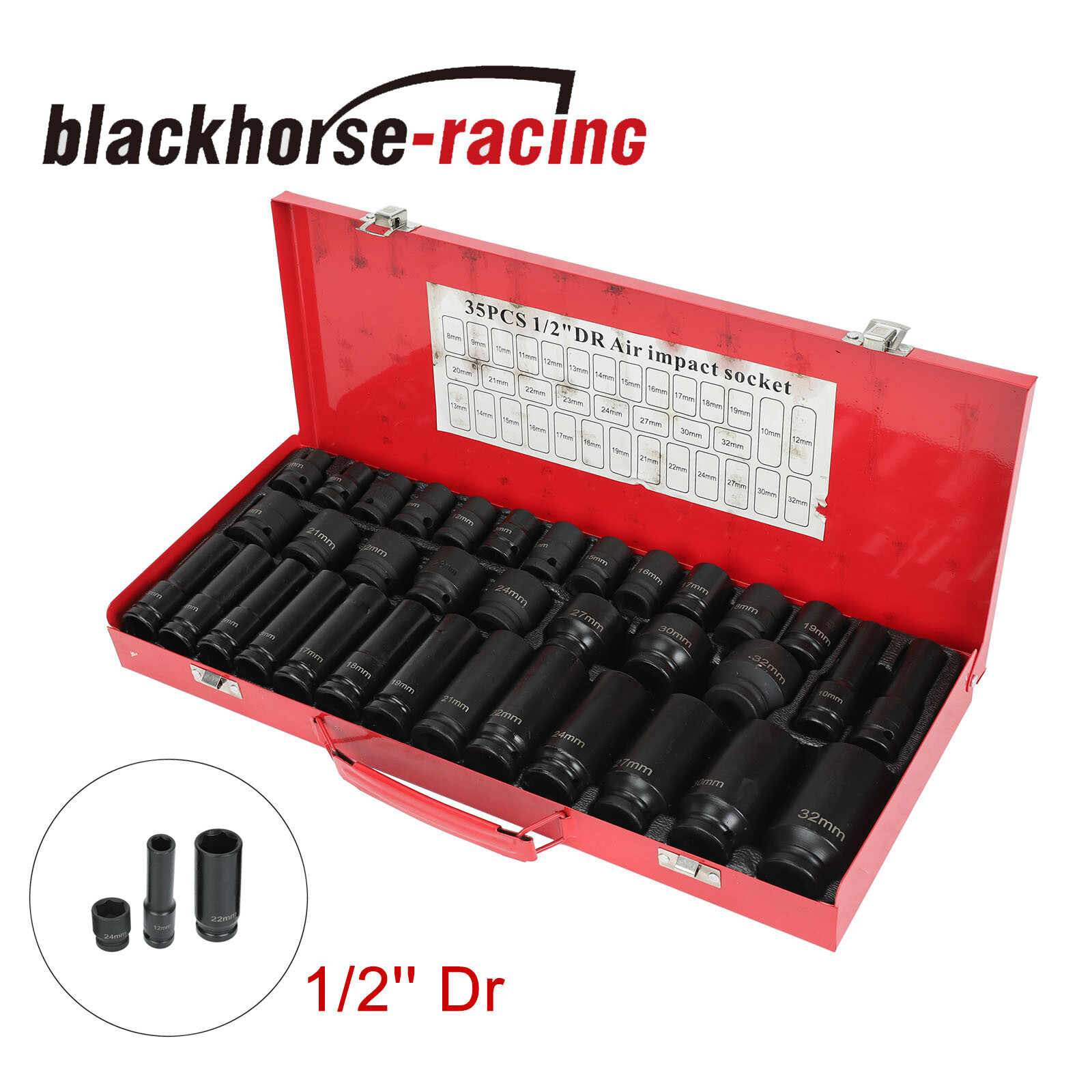 35PCS Deep Impact Socket Set 1/2″ Drive 6 Point Metric Garage Tool 8mm – 32mm