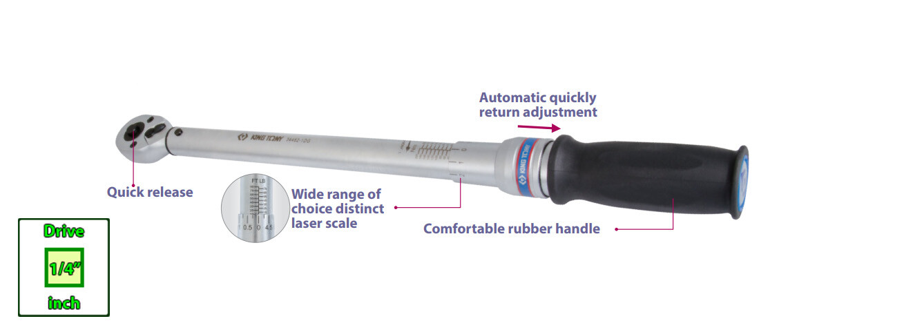 1/4″ Heavy Duty Adjustable Torque Wrench (Newton Meter) 2-10 Nm KING TONY