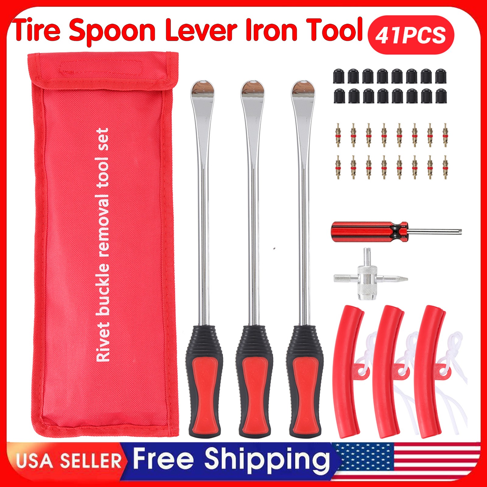 41Pcs Steel Tire Spoon Lever Iron Tool Kit for Motorcycle Bike Car w/Storage Bag
