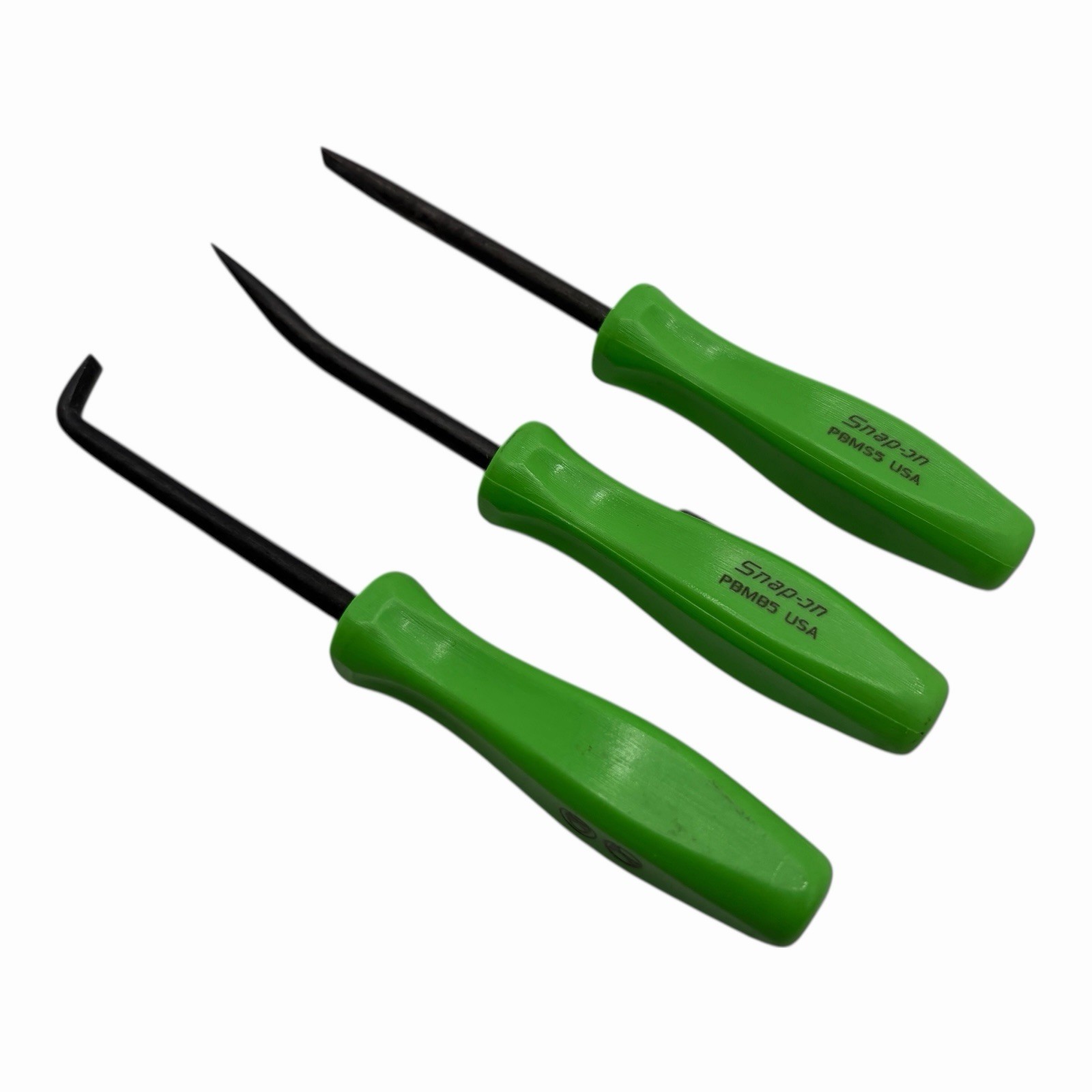 Snap On Tools Mini Pocket Pry Bar Set 3 piece Green 5 inch Straight Bent 90