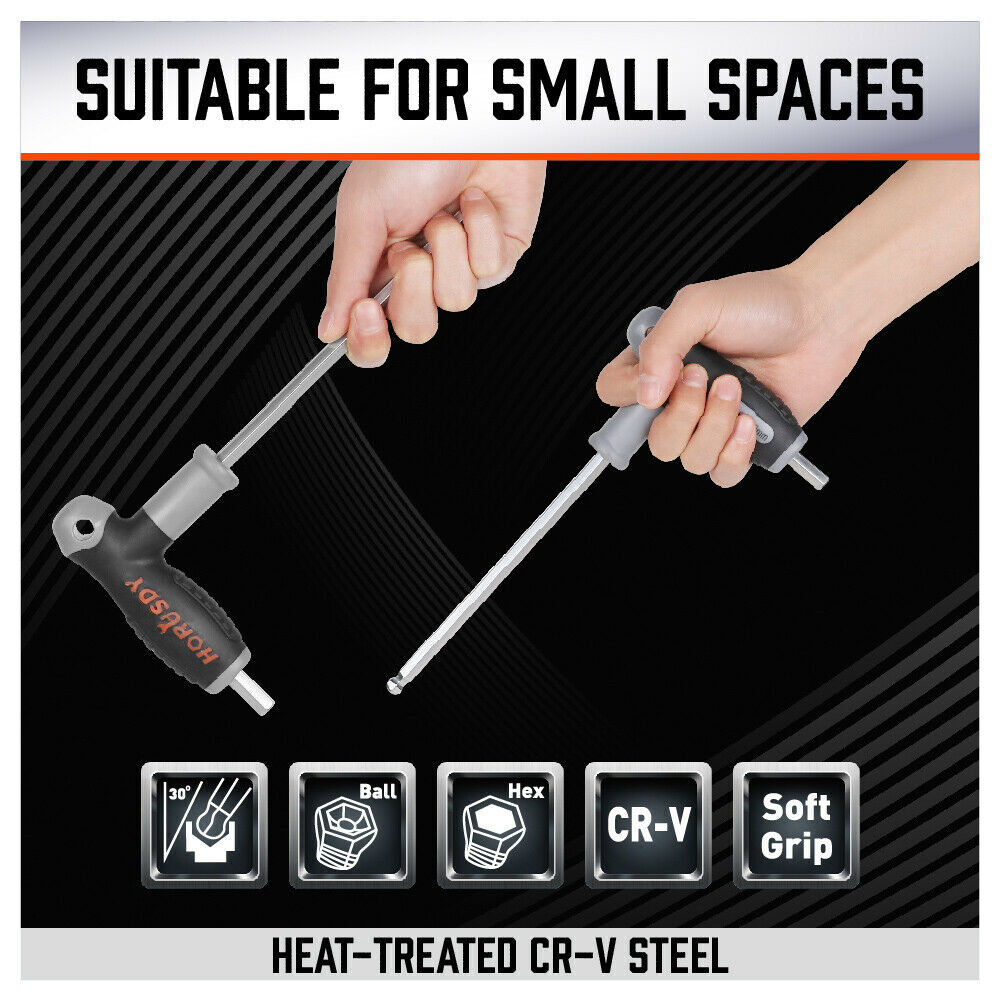 18PC T-Handle Allen Wrench Set Long Arm Ball End Hex Key 1.5-10MM & 1/16″-3/8″