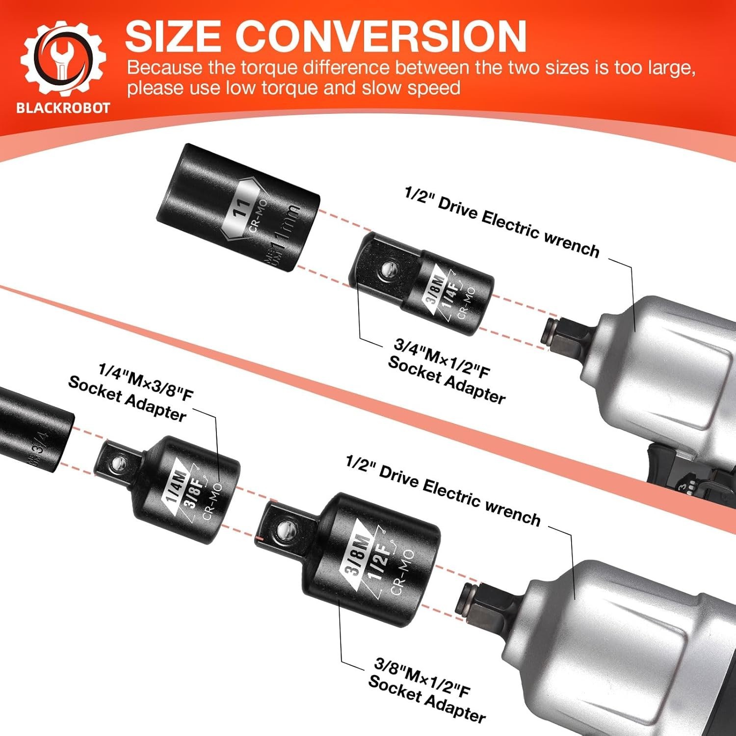 Impact Socket Adapter Set – 4 pcs, Chrome Molybdenum Steel, Corrosion Resista…