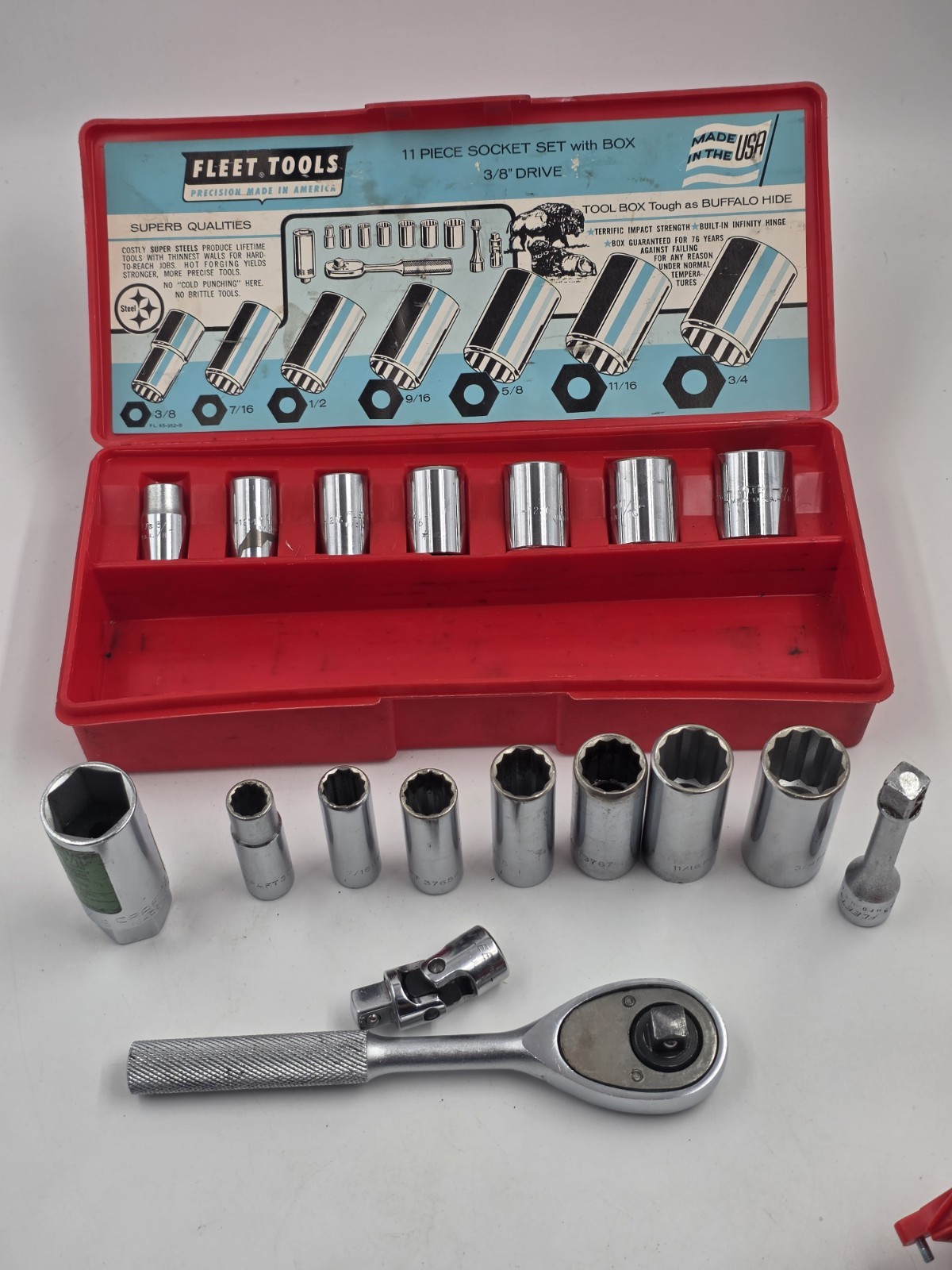 Vintage Fleet Tools By Proto 3/8″ SAE Socket Set 22 Piece Shallow & Deep Well
