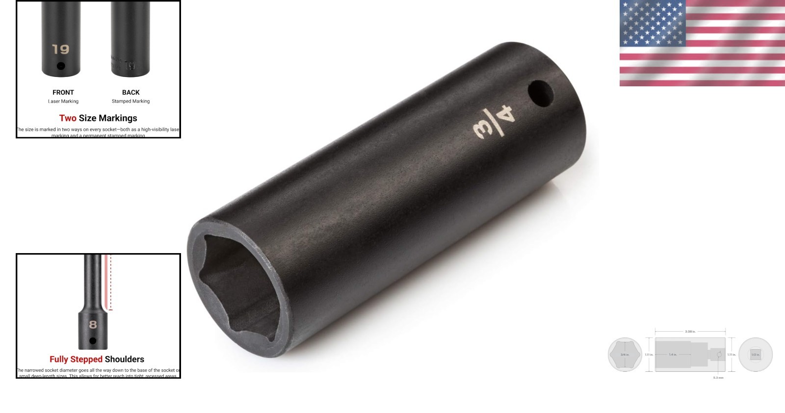 1/2 Inch Drive 3/4 Inch Deep 6-Point Impact Socket – Durable Alloy Steel Finish