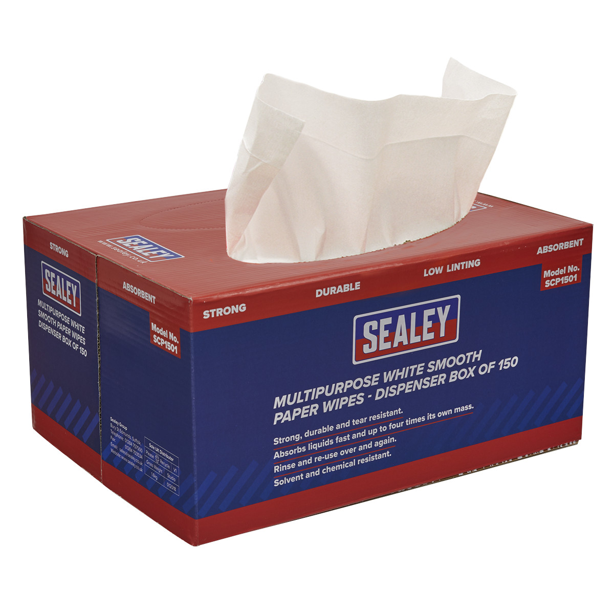 Sealey SCP1501 Multipurpose Paper Wipes in Dispenser Box – Smooth White 73gsm