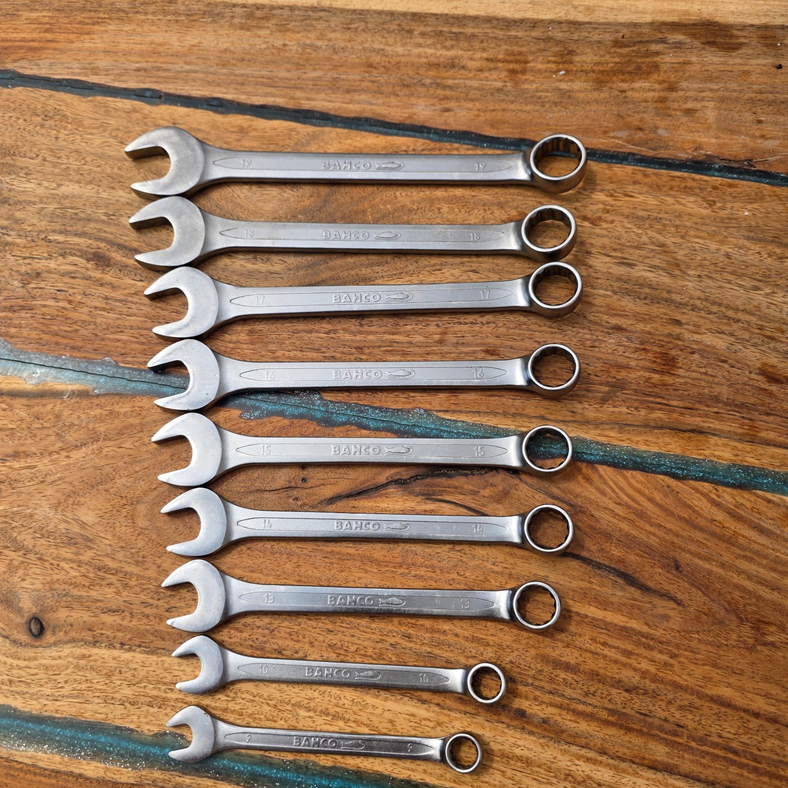 Bahco Chrome Polished Combination Spanner Set 9 piece 9 to 19mm