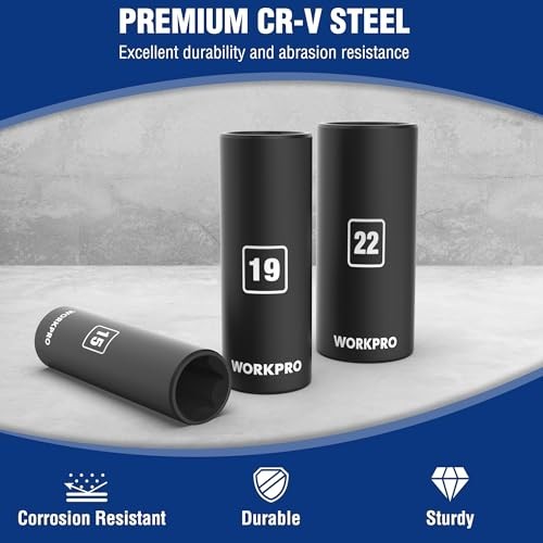 14-Piece 1/2″ Drive Deep Impact Socket Set, 6-Point, Heavy Duty Case, 10mm-27mm