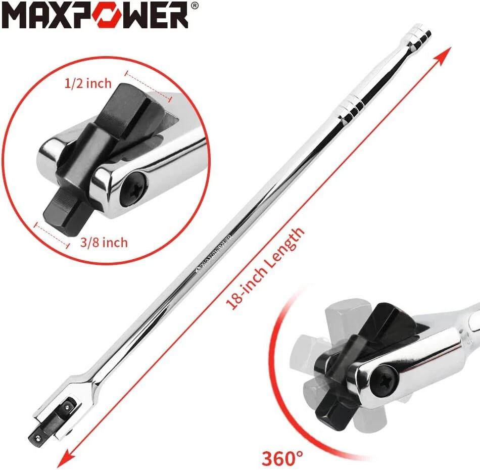 Dual-Drive 18″ Breaker Bar Flex Handle 1/2″ & 3/8″ Phosphated Drive Tool