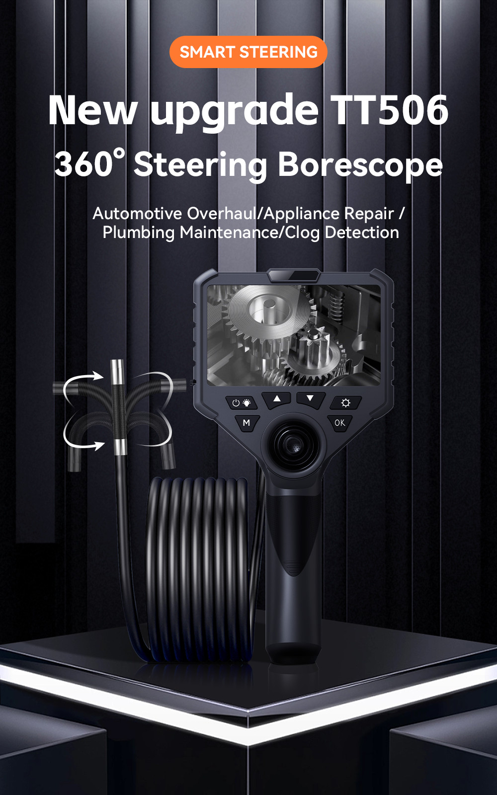 5in 1080P HD 4-Way 360° Articulating Borescope Industrial Endoscope Camera