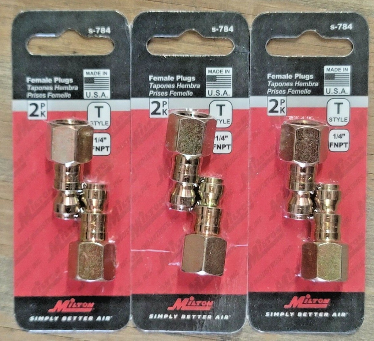 QTY-6) Milton Automotive «T» Style Air Plug Fittings 1/4″ Female NPT #S-784