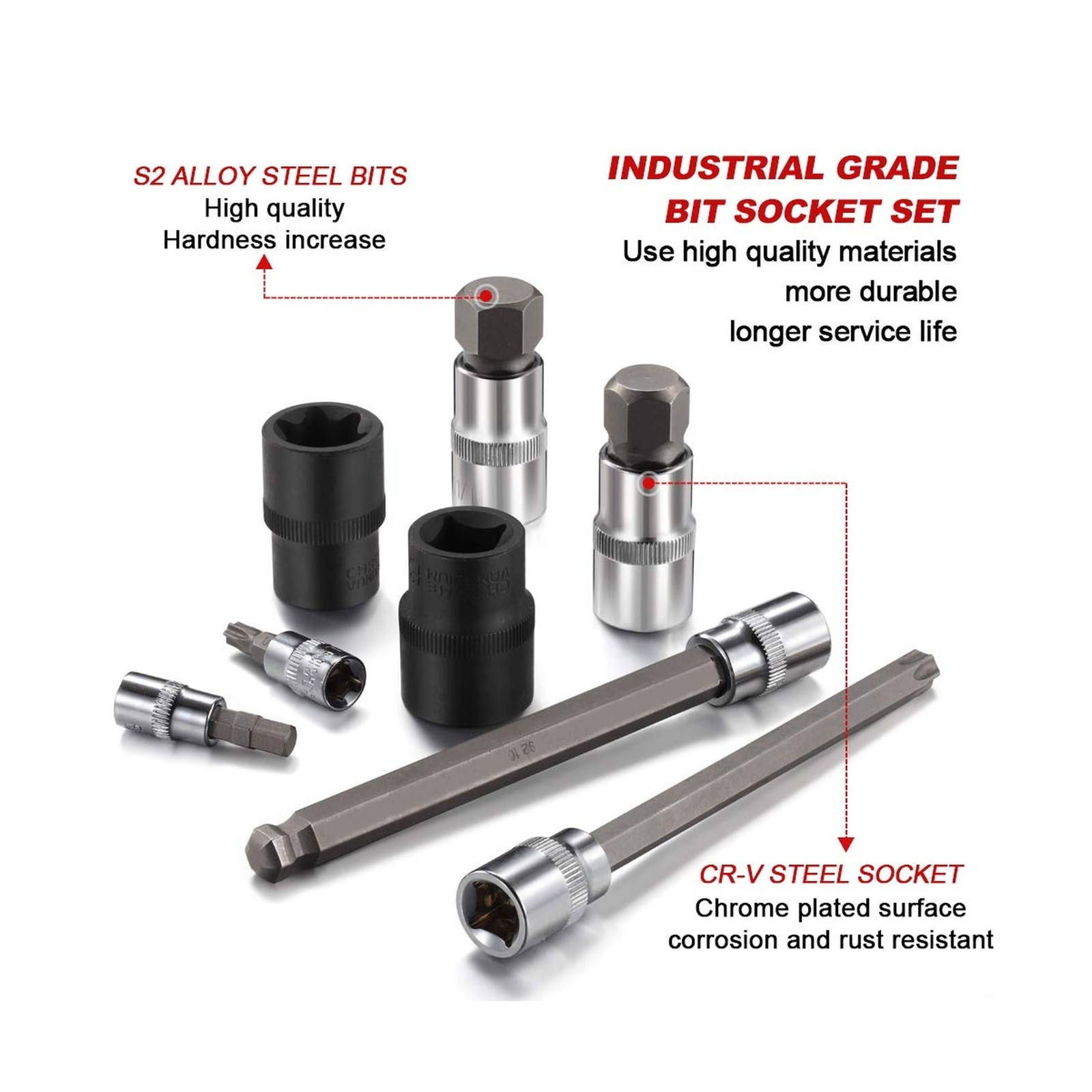 107-Piece Allen and Torx Bit Socket Set, 1/4″, 3/8″ and 1/2″ Drive Hex/Ball E…