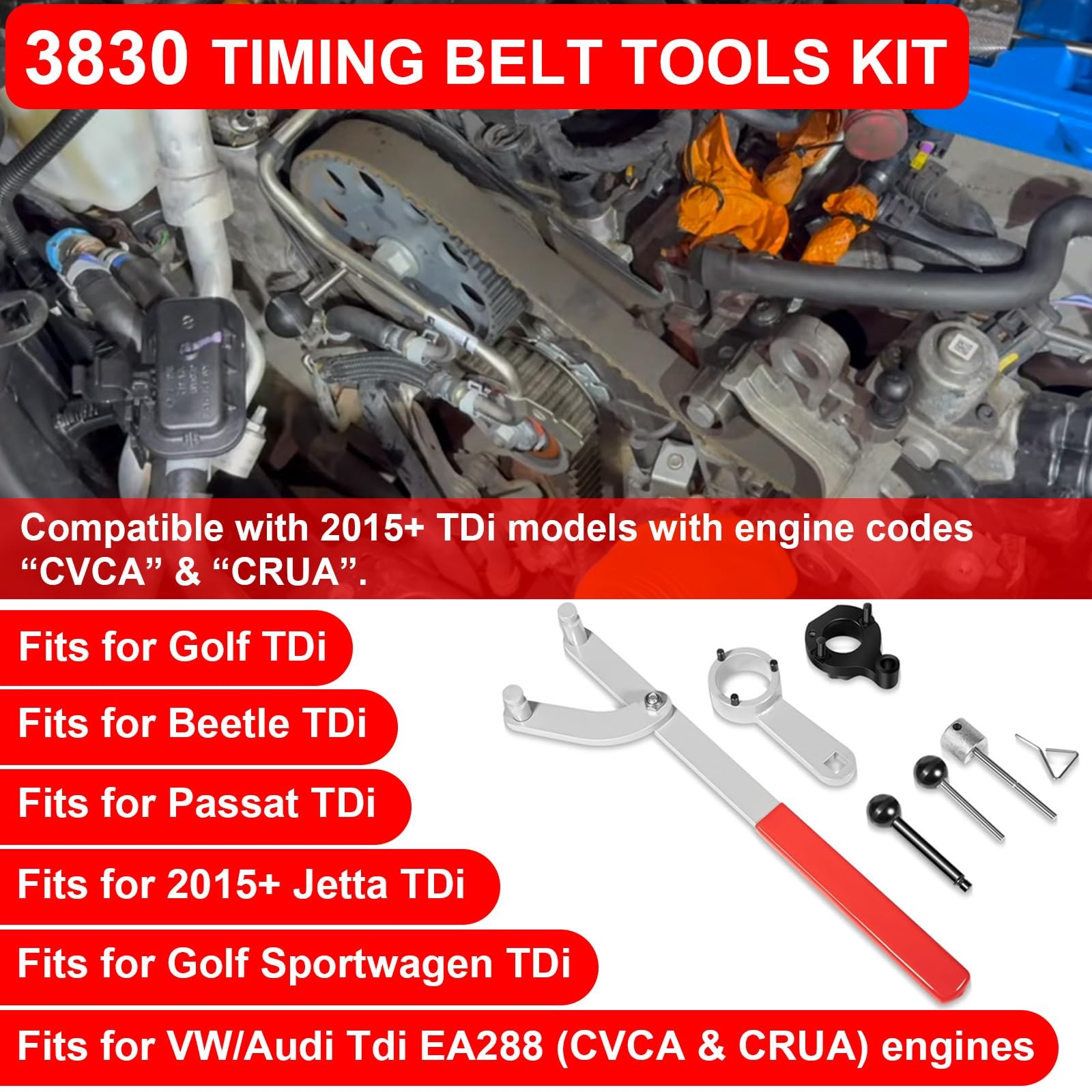 3830 Camshaft Timing Belt Tools Kit for 2015+ Volkswagen TDi EA288 Diesel Engine