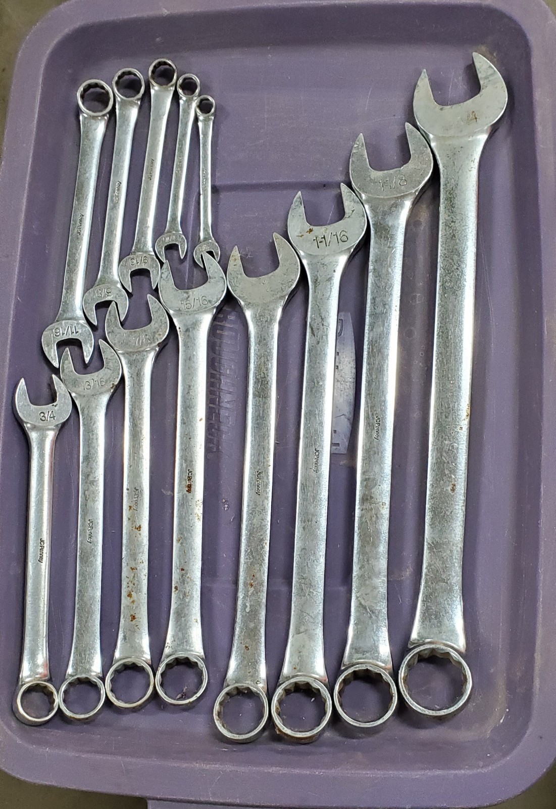 Vintage JCPenney 13Pc SAE Combination Wrench Set USA 3/8″ to 1-1/4” Good Used