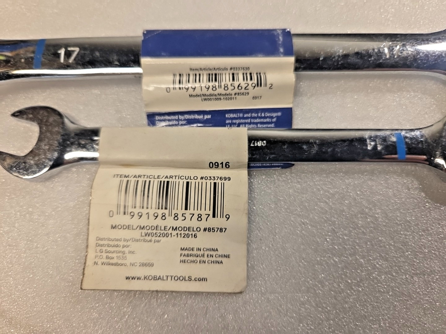 Lot of 2 Kobalt Wrenches 17mm 12 Point Combination + Open End 12mm 14mm