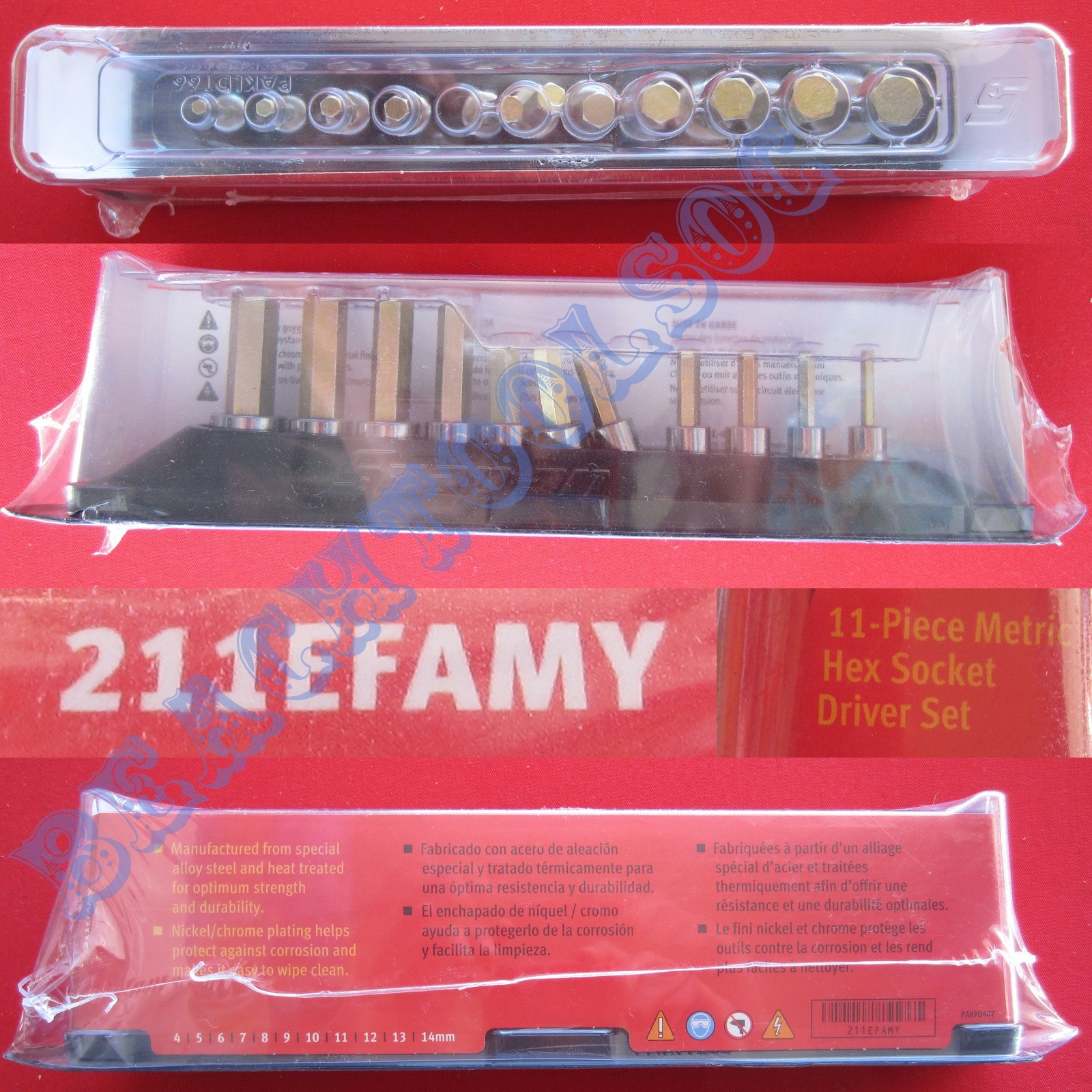 New Snap On 3/8″ Standard Length Metric Hex Socket Driver 11 Pcs Set – 211EFAMY