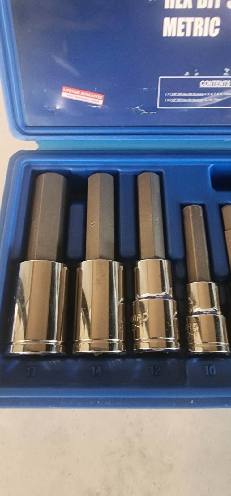 Westward 10 Piece 3/8, 1/2 Drive Hex Bit Socket Set Metric