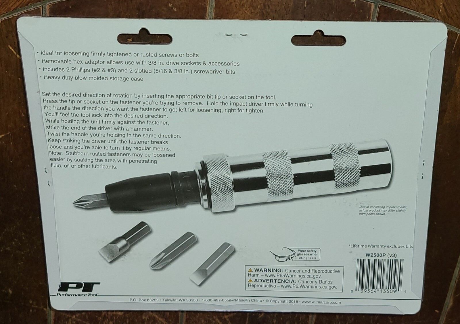 PT 3/8″ Drive IMPACT DRIVER w/4 Bits in Case #W2500P