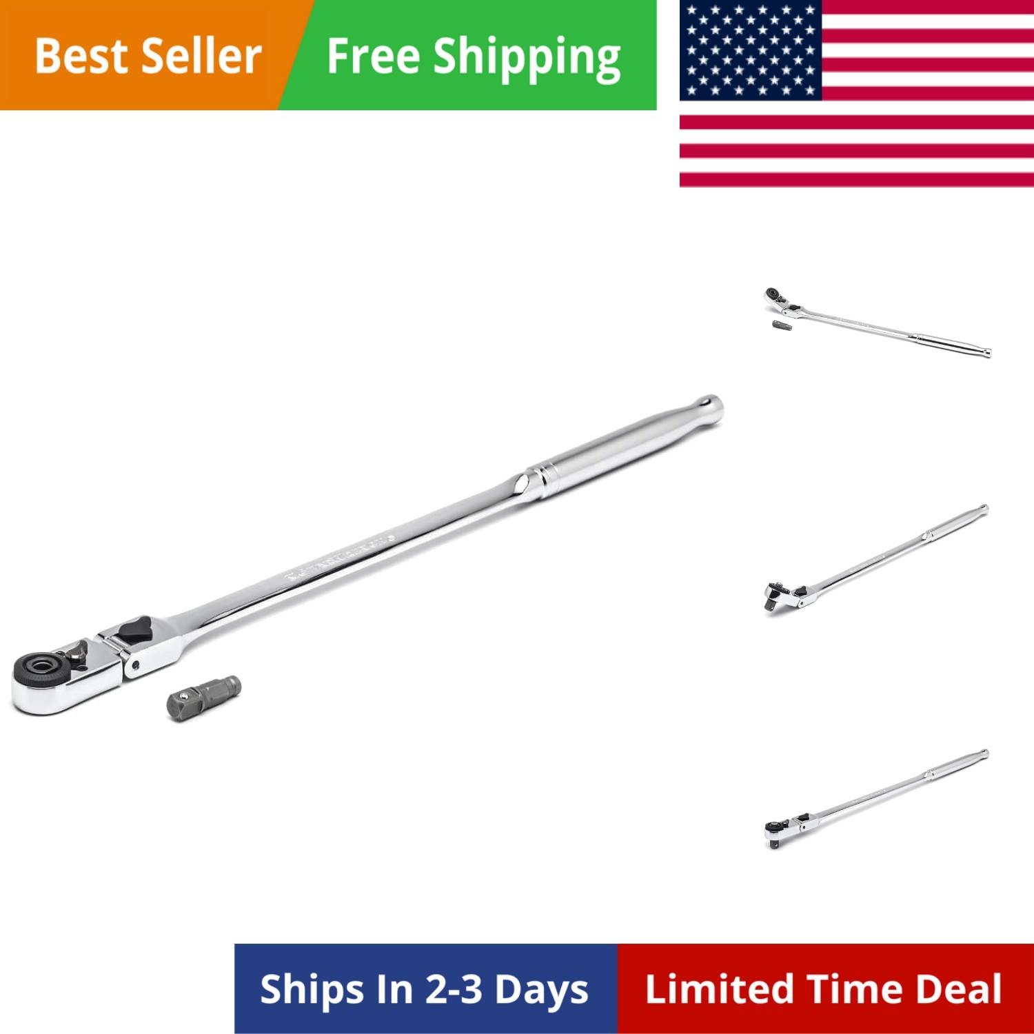 1/4″ Drive 72 Tooth Quick Release Locking Flex Slim Head Ratchet, 12″ – 81030