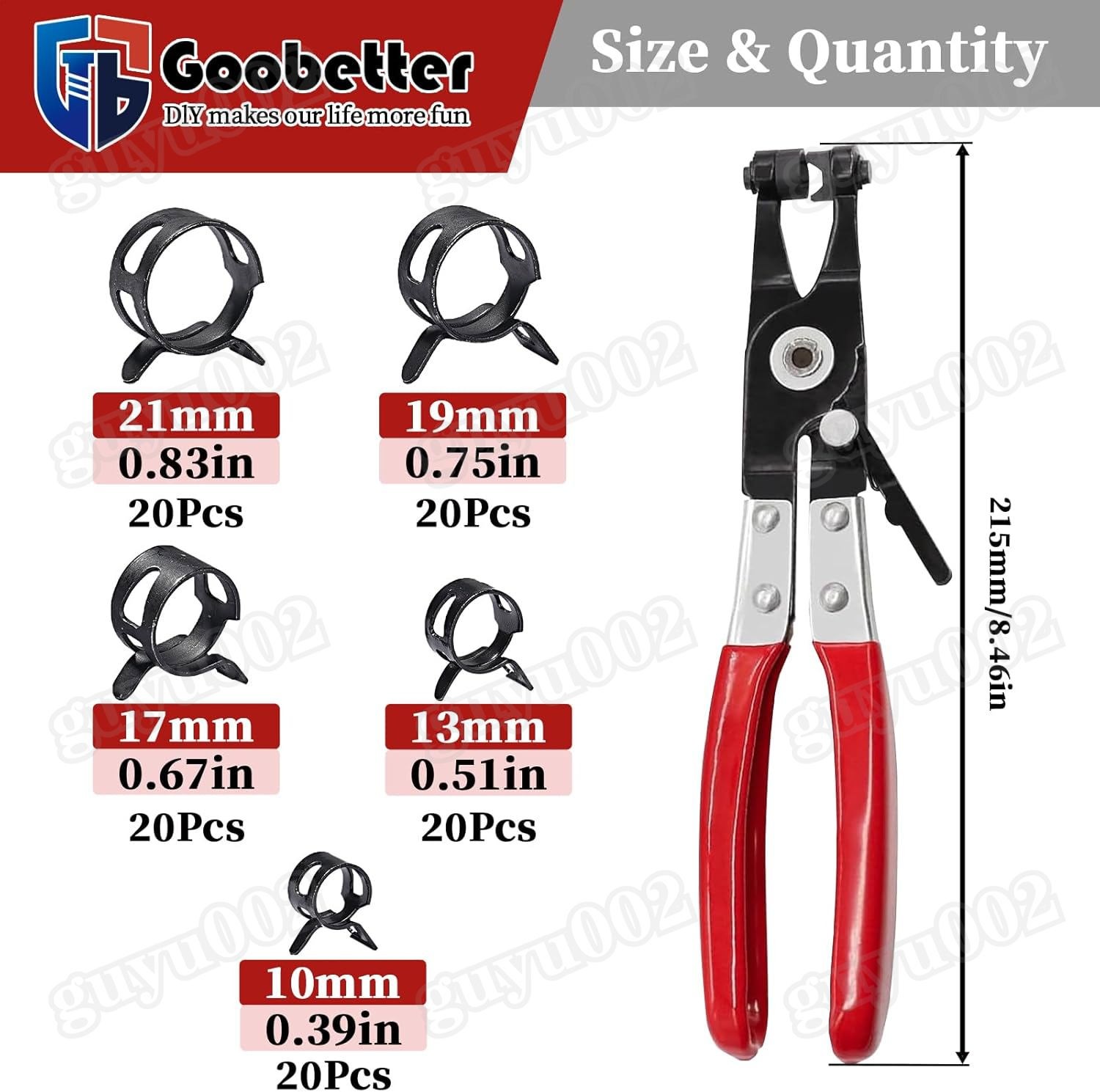 100Pcs Spring Hose Clamps Kit With Hose Clamp Pliers Fuel Hose Clamp 10mm-21mm