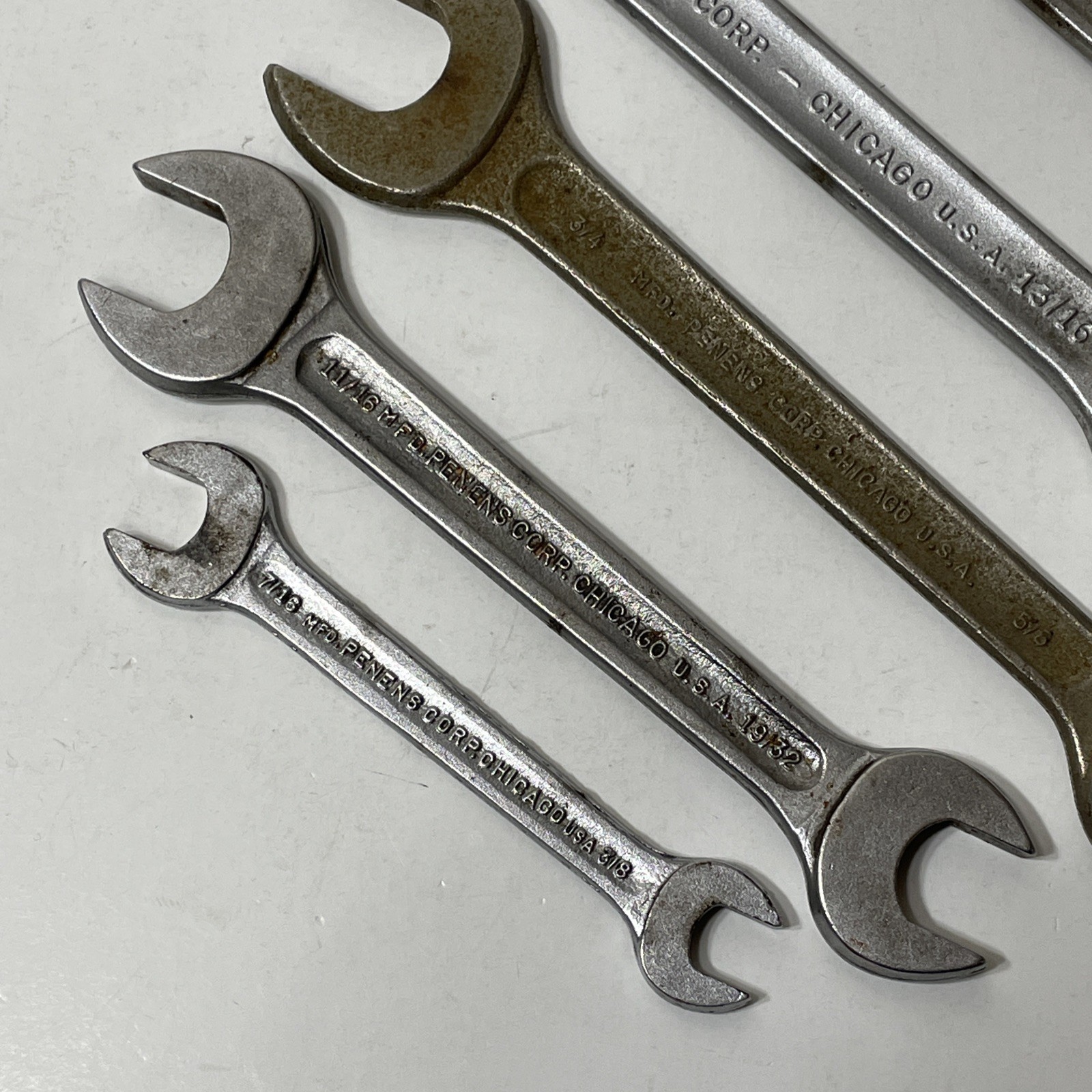 Lot of 6 Penens Corp 12pt Double Open End Wrench Tool Chicago USA VTG Recessed