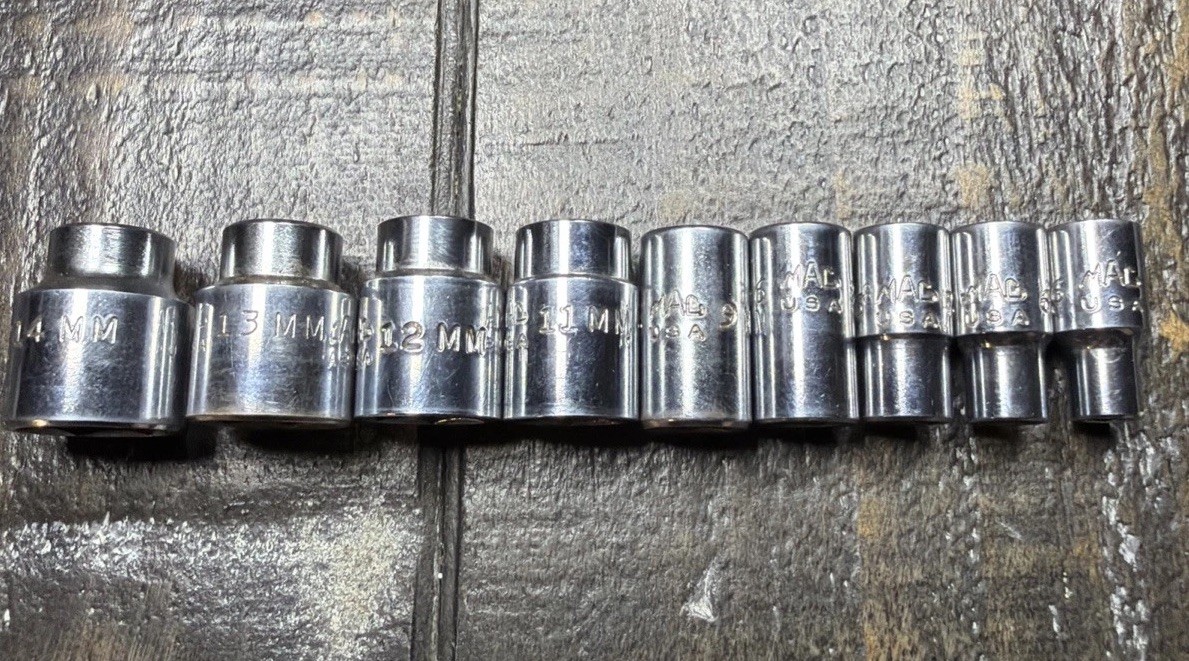 MAC Tools M6 Lot Of 9 1/4″ DR, 6PT Metric 5,6,7,8,9,11,12,13,14mm SHALLOW