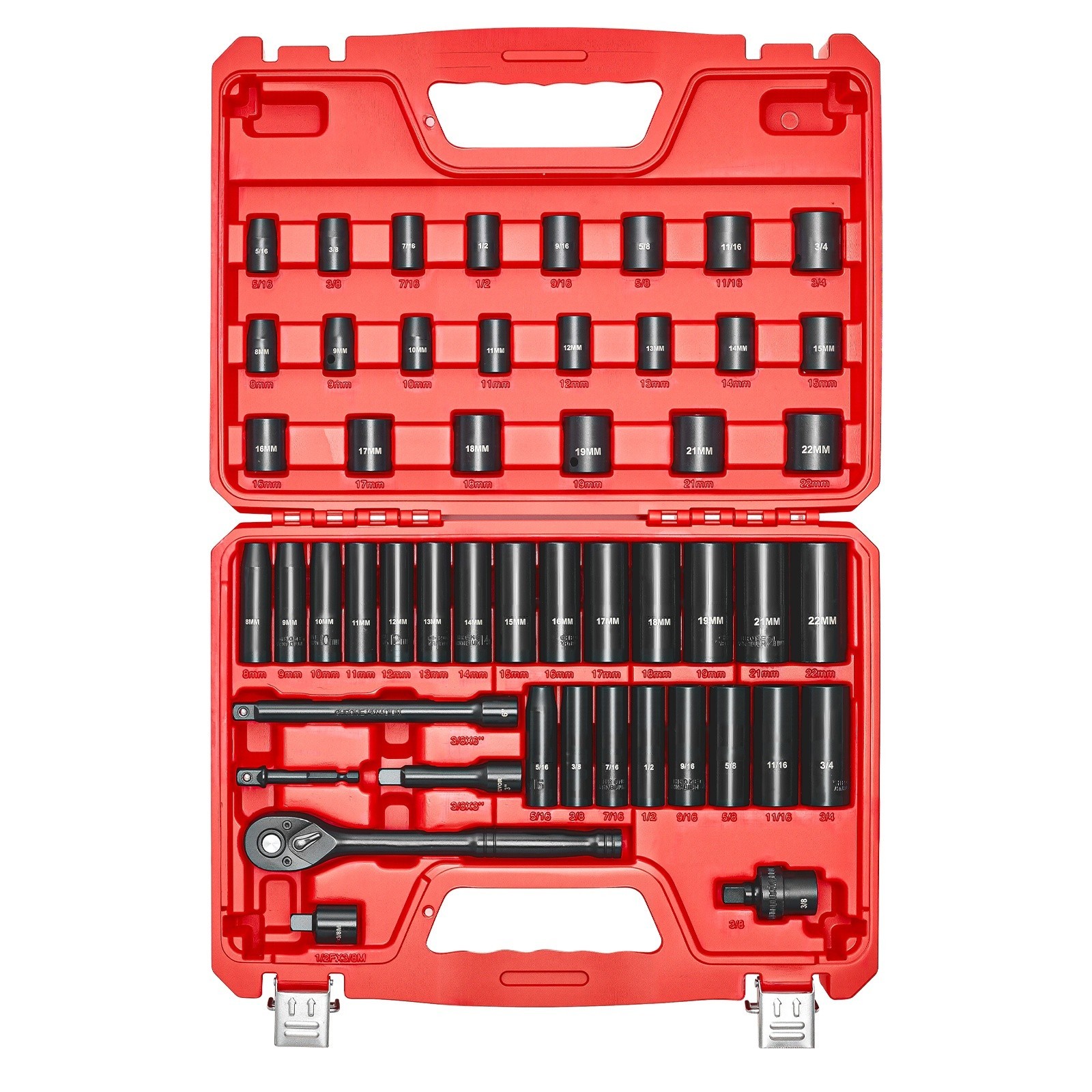 3/8 Inch Drive Impact Socket Set, 50 Pieces, 6-Point Deep & Shallow Sockets,…