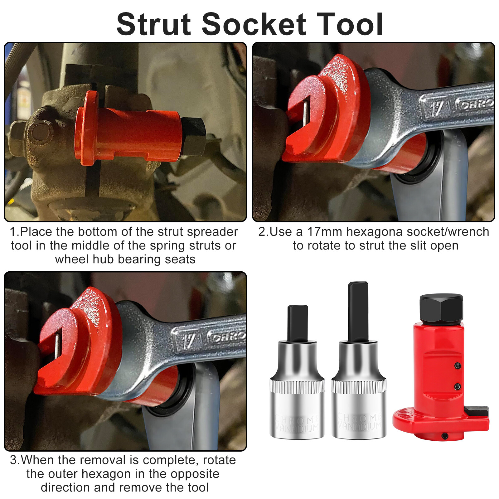 3PCS Universal Suspension Strut Spreader 5-11 mm Strut Sockets Tool Set