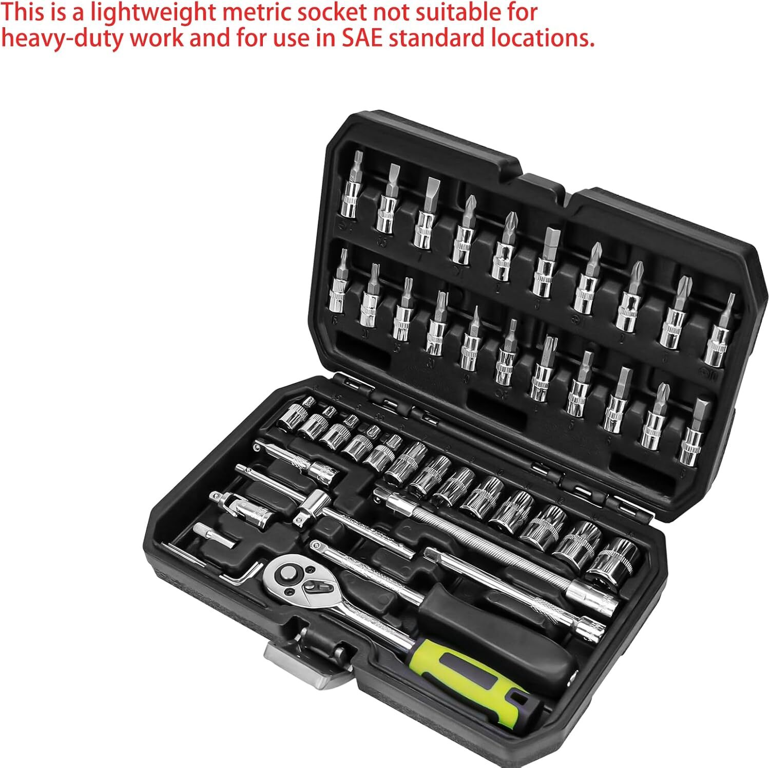 46 Pieces 1/4 Inch Drive Industrial Grade Socket Ratchet Black and Silver