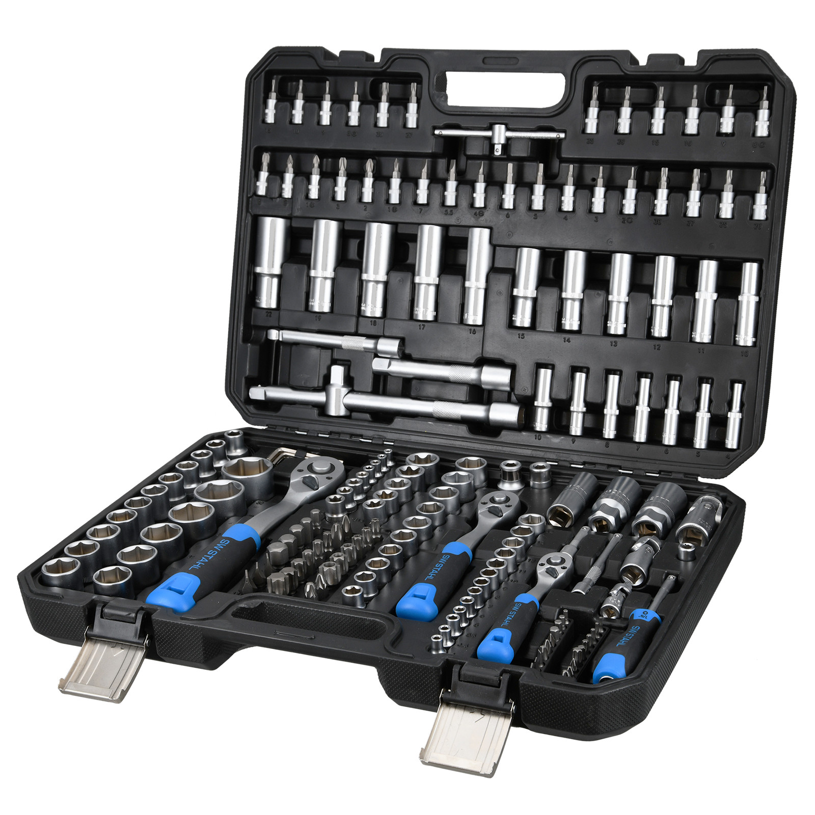 SW steel socket set ratchet box 171 pieces 1/4″ 3/8″ 1/2″ box nut