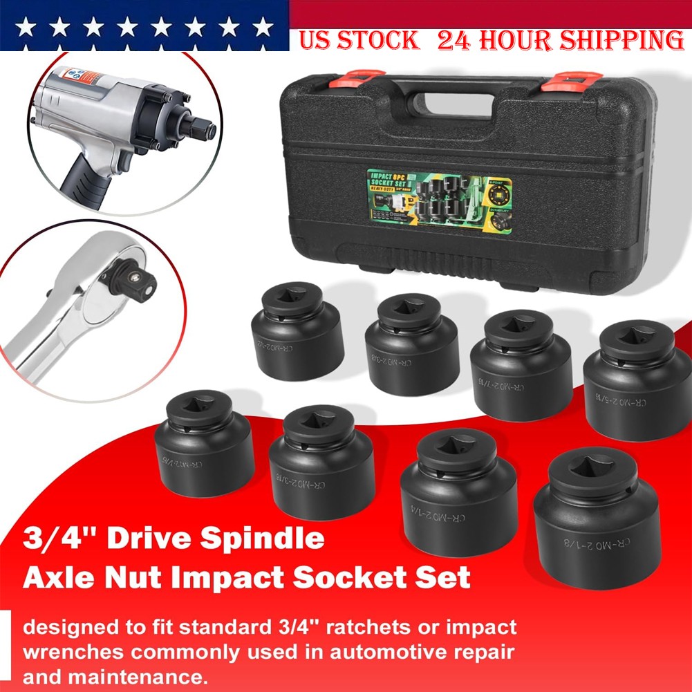 8pcs 3/4″ Drive Jumbo Large Impact Socket Set 6 Point SAE 2-1/16″ to 2-1/2″