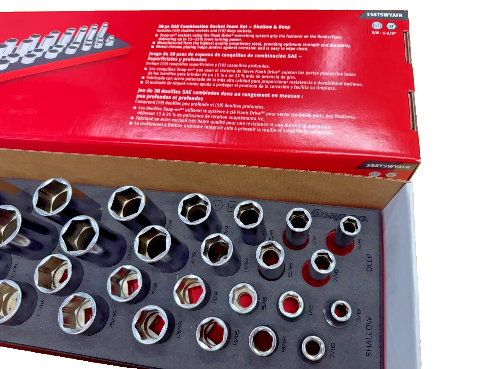 Snap-on Tools NEW RED 84pc 1/2″ Drive 6pt Metric + SAE Master Socket Foam Sets