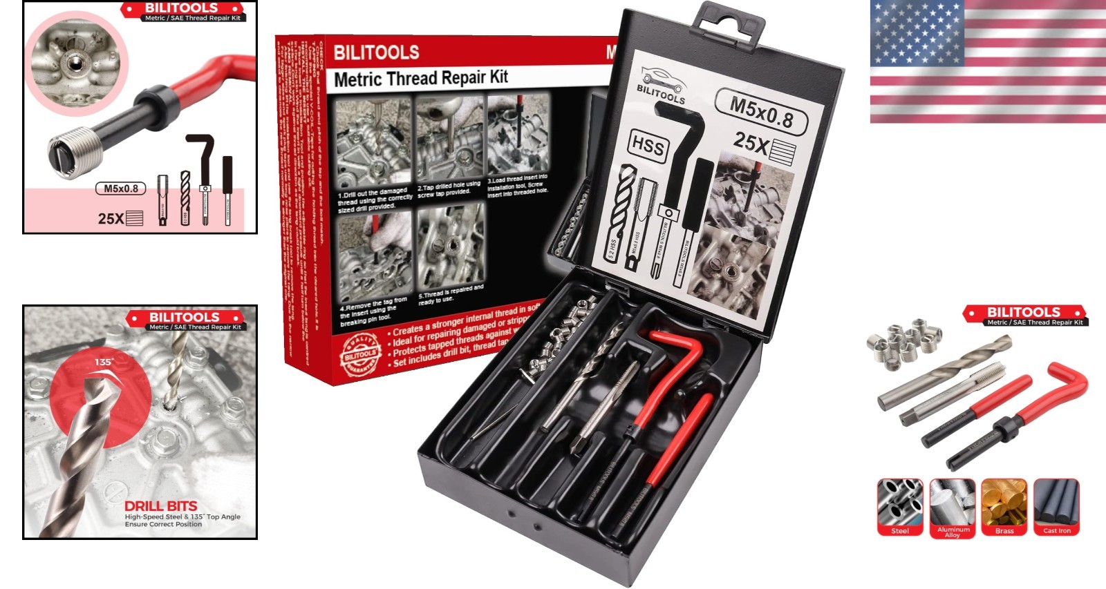 Comprehensive HSS Drill & M5x0.8 Thread Repair Kit for Automotive & Plumbing Use