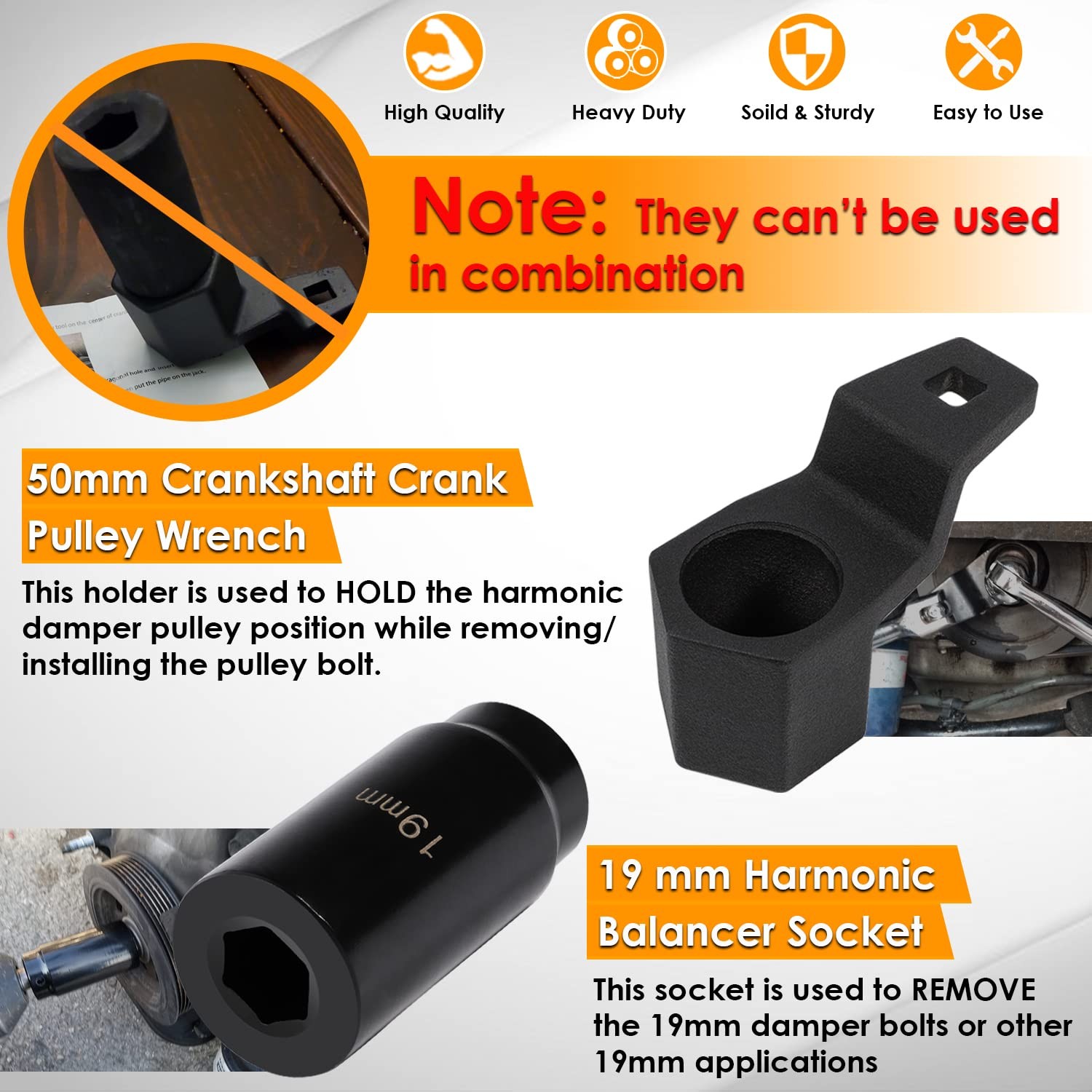 19mm Harmonic Balancer Socket & 50mm Crank Pulley Wrench Tool for Honda Acura