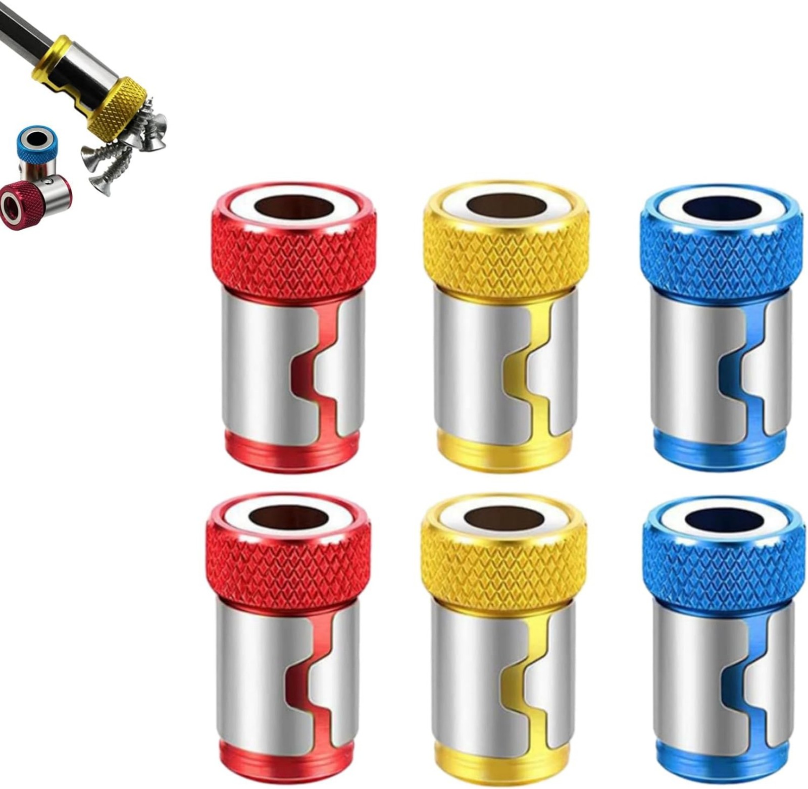 6 x Screwdriver Head Magnetic Ring Pivoting Bit Tip Screw Holder Magnetizer