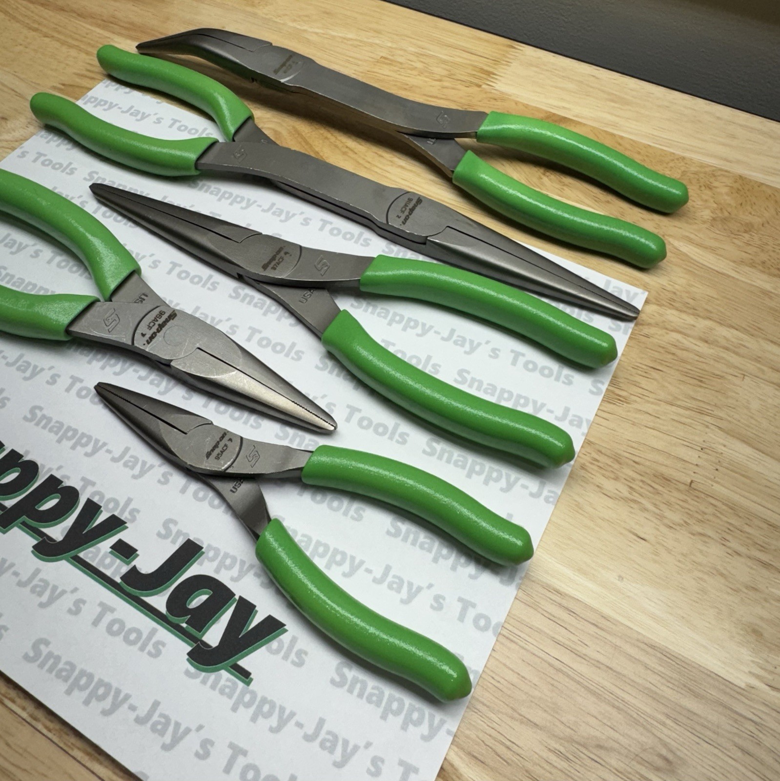 Snap-on Tools USA NEW 5pc GREEN Talon Grip Needle Nose Plier Set LONGNOSE5G