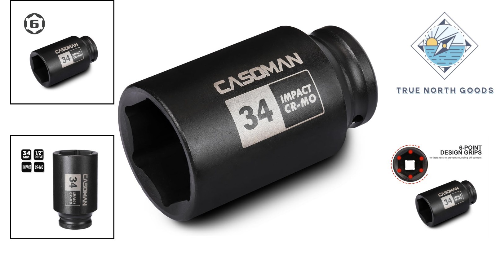 34mm Deep 6PT Impact Socket – Durable Chrome Molybdenum Steel for Axle Removal