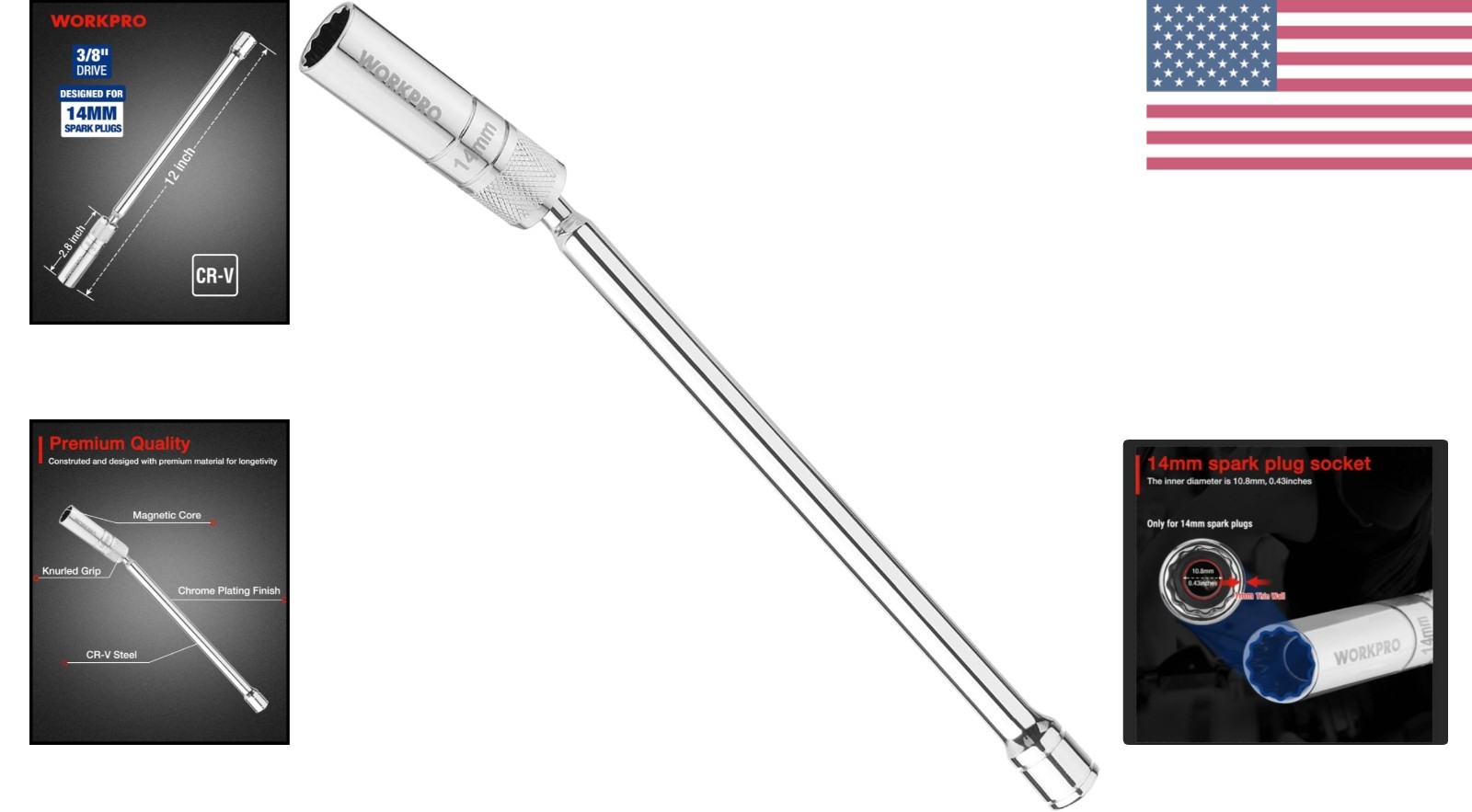 14mm Magnetic Swivel Spark Plug Socket, Only for 14mm Spark Plugs, 12″Total L…