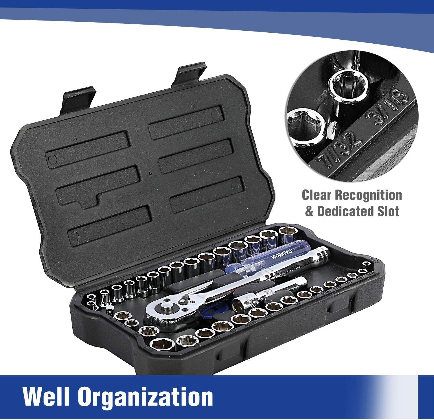 39-Piece Drive Socket Set 1/4» & 3/8», CR-V Metric and SAE Sockets with Qui…