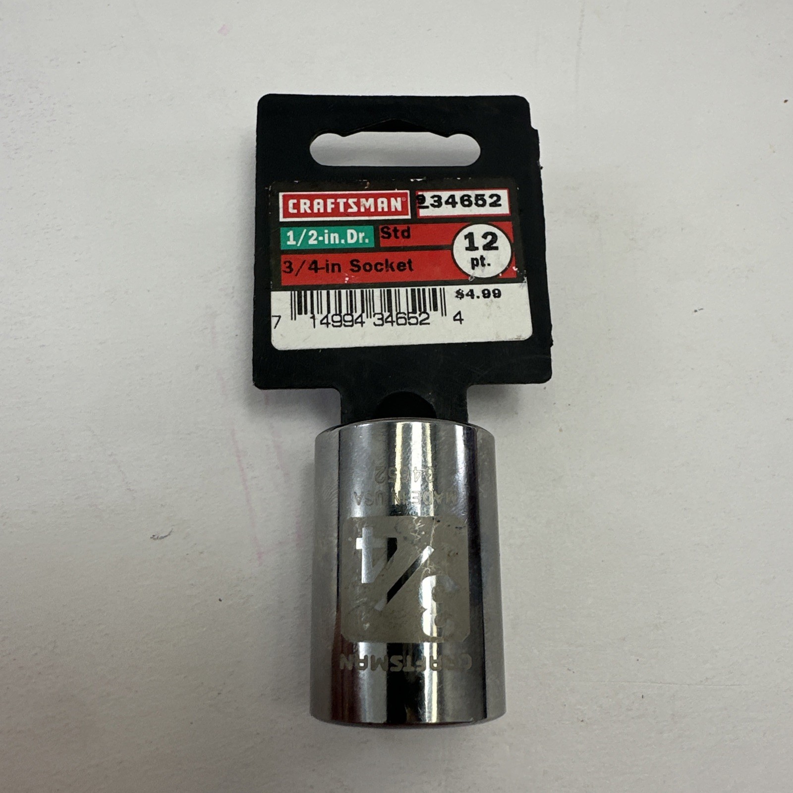 Vintage Craftsman 3/4” Socket 1/2” drive 12 Point 34652 New NOS SAE