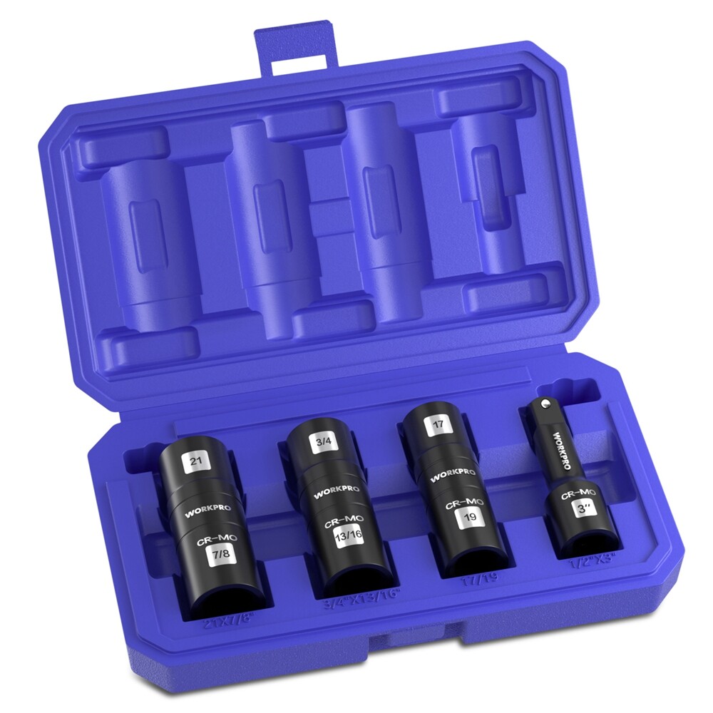 WORKPRO 4PC 1/2″ Dr Impact Socket Set Lug Nut Wheel 3″ Extension Bar Flip Socket