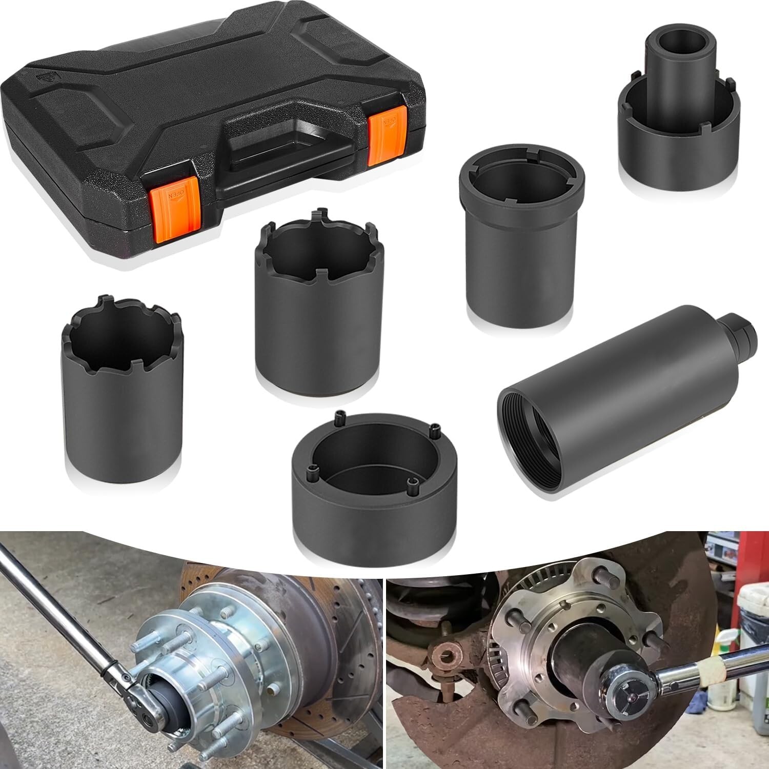 6 Pc Spindle Nut Set 41660D 4WD Spindle Nut Socket Spindle Puller 4-Lug Locknut