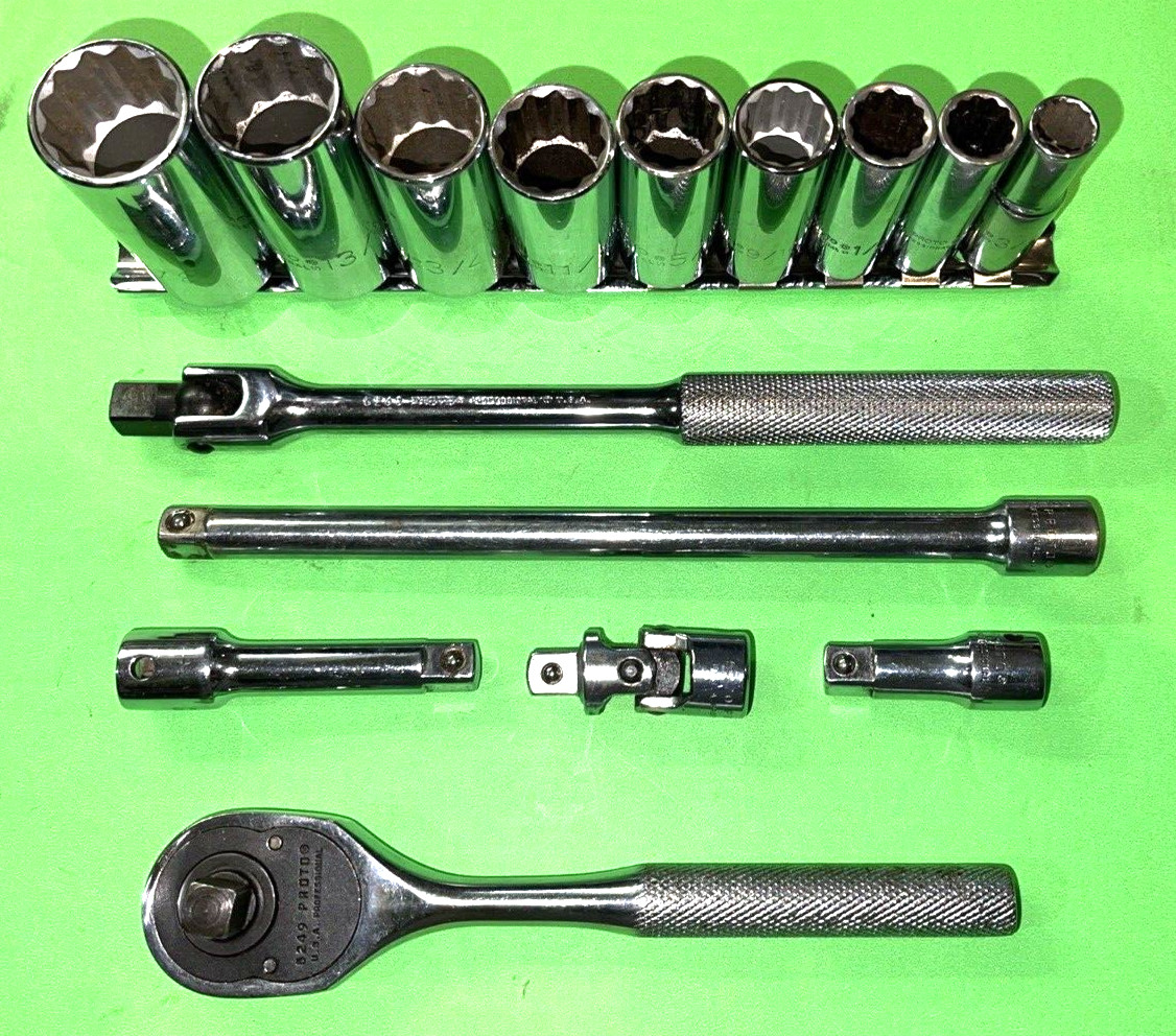 PROTO TOOLS 15 PIECE 3/8 DRIVE SAE. GENERAL SERVICE 12-POINT DEEP SOCKET SET