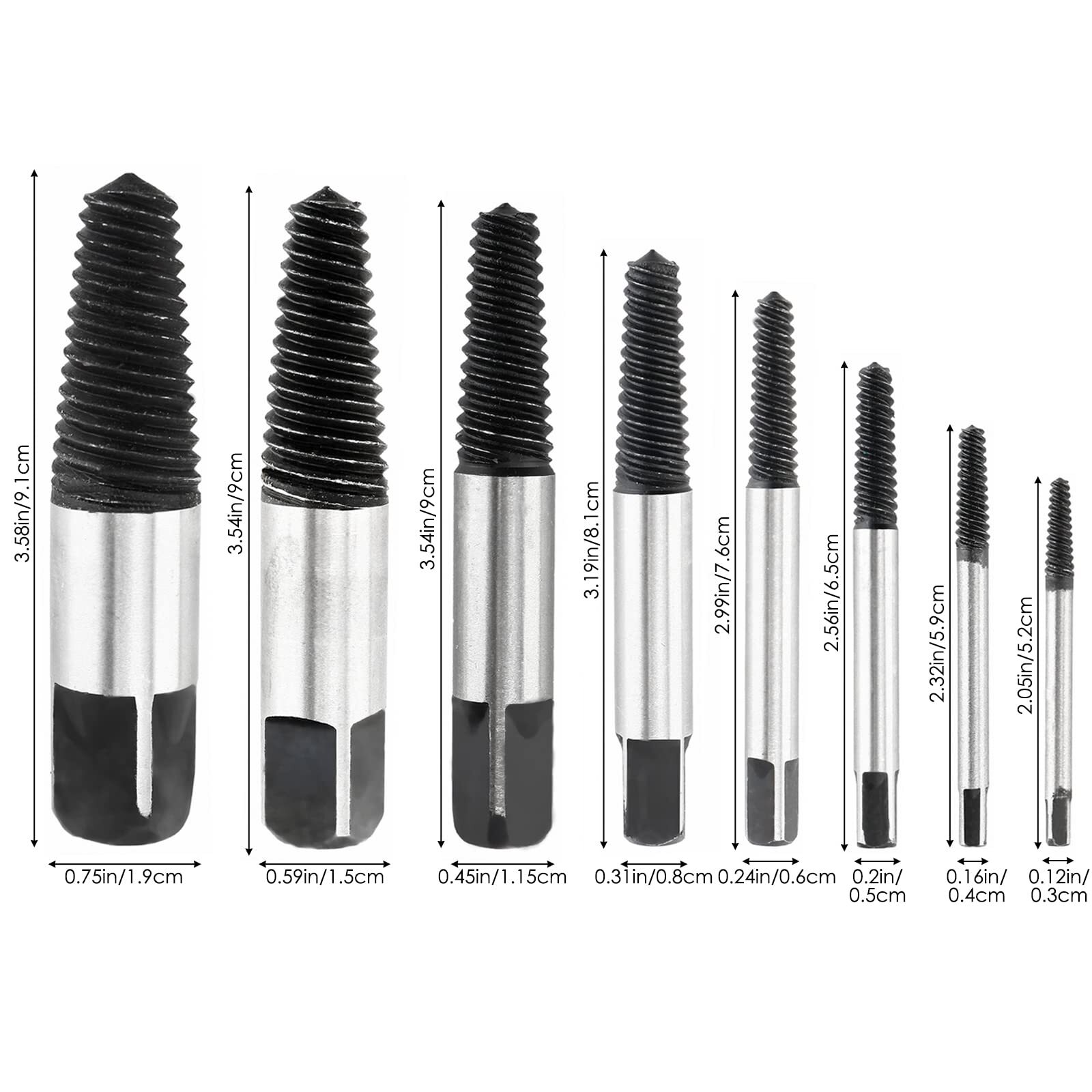 8 pcs Damaged Stripped Screw Extractor Set Broken Bolt Water Pipe Remover Set