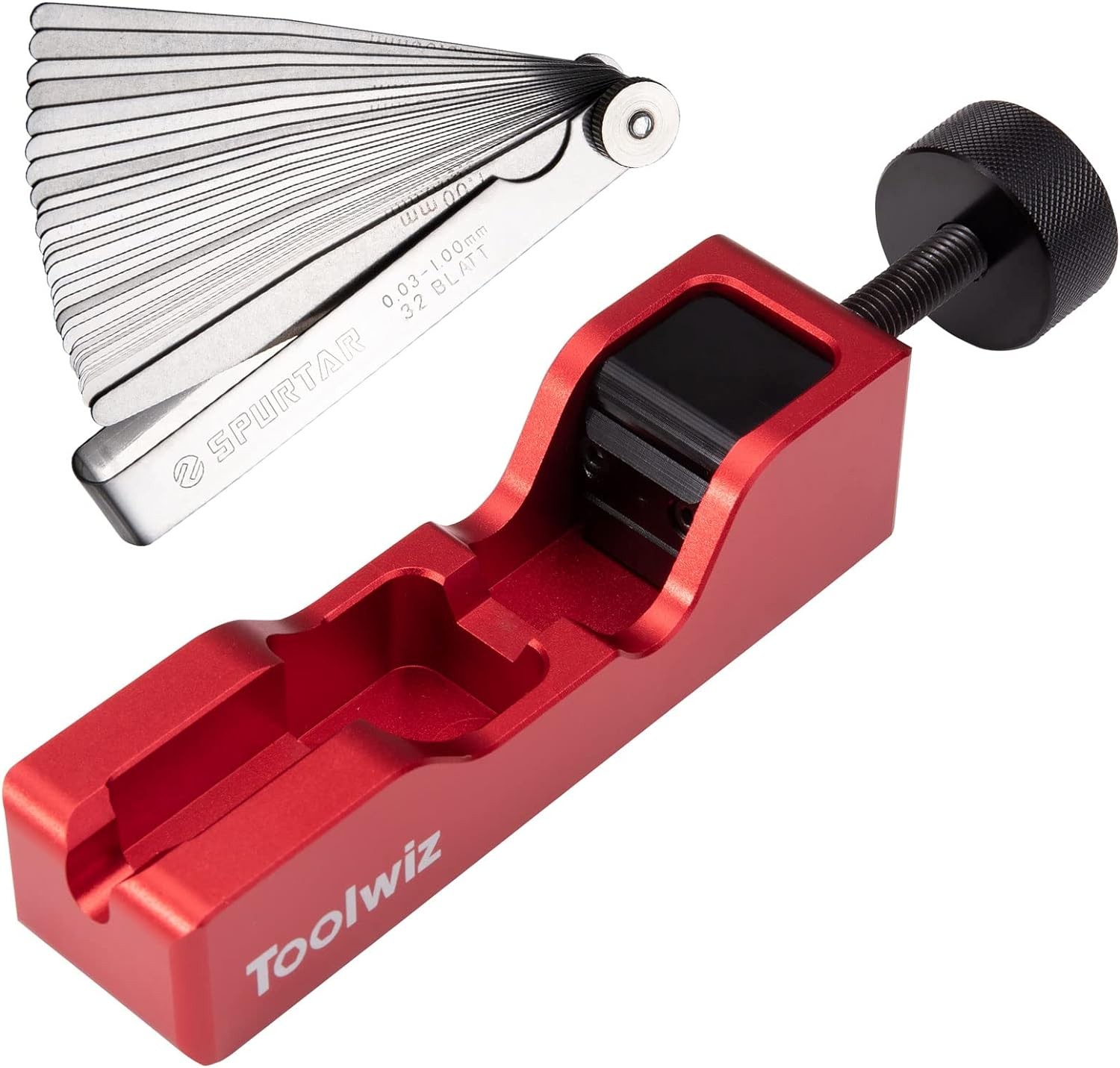 Toolwiz Spark Plug Gap Tool with 32 Blade Steel Feeler Red+Feeler Gauge