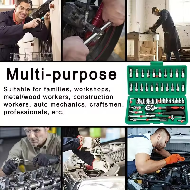 46Pcs 1/4″ Drive Mechanic Tool Kit Auto Repair Socket Set
